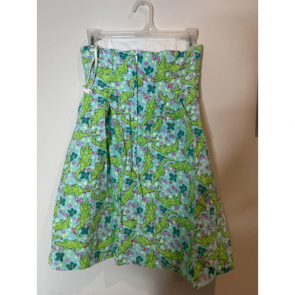 Lilly Pulitzer Dress Womens 0 Blue Green Alligator Print Strapless Cotton A Line - Picture 4 of 6